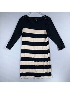 White House Black Market Midi Dress Size Medium Black Beige Striped
